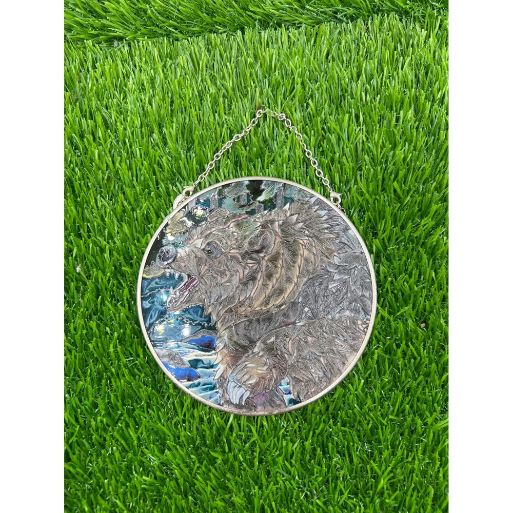 Grizzly Bear Stained Glass Window Hanging Art‎ Home Decor Wildlife Nature